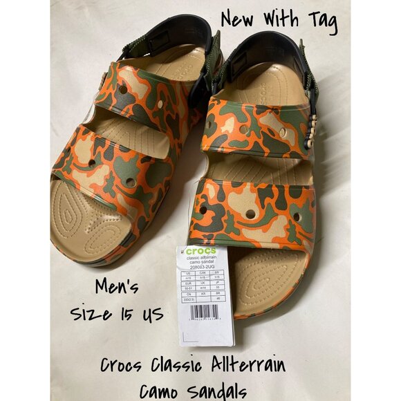 Crocs Classic Allterrain Camo Sandals Orange/Green Men Size 15 New With Tag - Picture 1 of 6